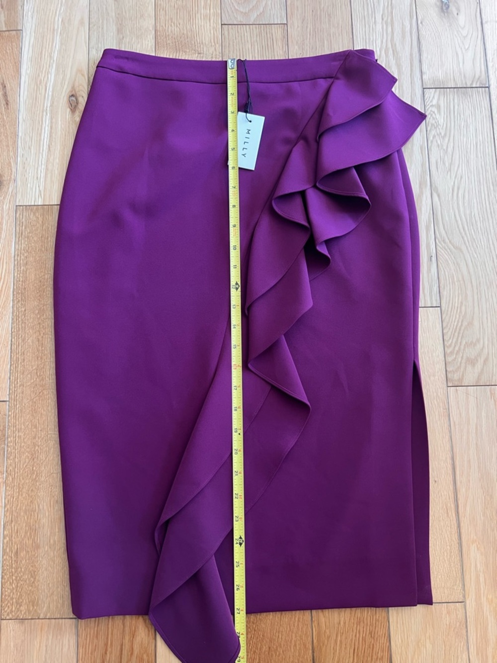 NEW Milly Ruffle‎ Pencil Skirt Purple Knee Length Lined Side Slit Womens Size 4 - Picture 2 of 8